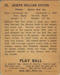 1940 Play Ball #35 Joe Heving Back