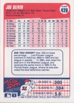 1990 Fleer #426 Joe Oliver Back