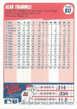 1990 Fleer #617 Alan Trammell Back