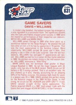 1990 Fleer #631 Game Savers (Mark Davis / Mitch Williams) Back