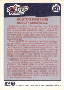 1990 Fleer #632 Boston Igniters (Wade Boggs / Mike Greenwell) Back