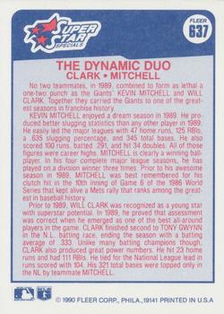 1990 Fleer #637 The Dynamic Duo (Will Clark / Kevin Mitchell) Back