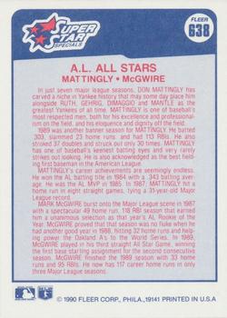 1990 Fleer #638 A.L. All-Stars (Don Mattingly / Mark McGwire) Back