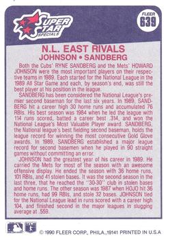 1990 Fleer #639 N.L. East Rivals (Howard Johnson / Ryne Sandberg) Back