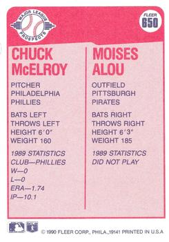 1990 Fleer #650 Chuck McElroy / Moises Alou Back