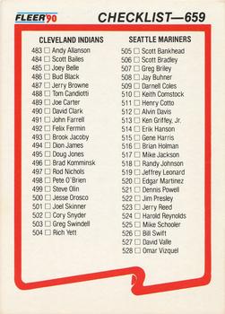 1990 Fleer #659 Checklist: Indians / Mariners / White Sox / Phillies Front
