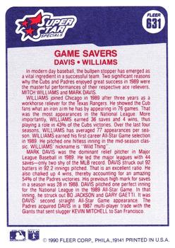 1990 Fleer #631 Game Savers (Mark Davis / Mitch Williams) Back