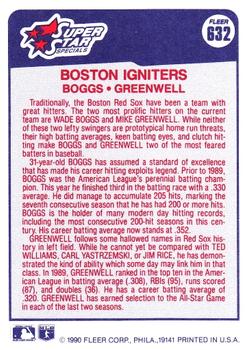 1990 Fleer #632 Boston Igniters (Wade Boggs / Mike Greenwell) Back