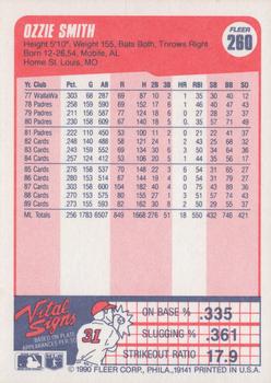 1990 Fleer #260 Ozzie Smith Back