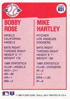 1990 Fleer #651 Bobby Rose / Mike Hartley Back