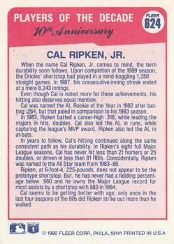 1990 Fleer #624 Cal Ripken, Jr. Back