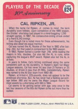 1990 Fleer #624 Cal Ripken, Jr. Back