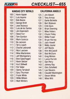 1990 Fleer #655 Checklist: Royals / Angels / Padres / Orioles Front