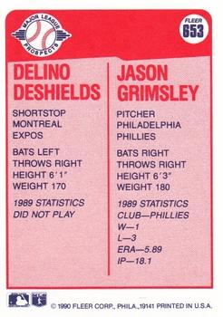 1990 Fleer #653 Delino DeShields / Jason Grimsley Back