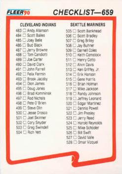 1990 Fleer #659 Checklist: Indians / Mariners / White Sox / Phillies Front
