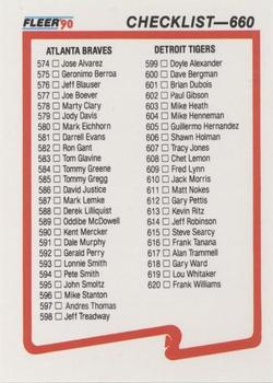 1990 Fleer #660 Checklist: Braves / Tigers / Special Cards Front