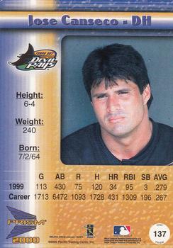 2000 Pacific Prism #137 Jose Canseco Back