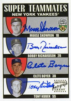 2002 Topps Super Teams - Super Teammates Autographs #ST-SRBKA Moose Skowron / Bobby Richardson / Clete Boyer / Tony Kubek Front