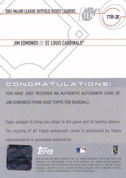 2002 Topps Ten - Autographs #TTA-JE Jim Edmonds Back