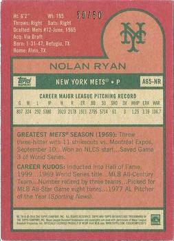 2016 Topps Archives 65th Anniversary Edition - Red Back #A65-NR Nolan Ryan Back