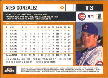 2002 Topps Traded & Rookies - Chrome #T3 Alex Gonzalez Back