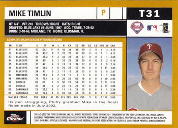 2002 Topps Traded & Rookies - Chrome #T31 Mike Timlin Back