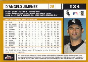 2002 Topps Traded & Rookies - Chrome #T34 D'Angelo Jimenez Back