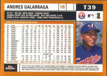 2002 Topps Traded & Rookies - Chrome #T39 Andres Galarraga Back
