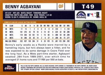 2002 Topps Traded & Rookies - Chrome #T49 Benny Agbayani Back
