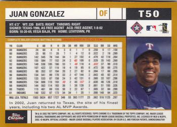 2002 Topps Traded & Rookies - Chrome #T50 Juan Gonzalez Back