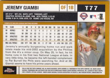 2002 Topps Traded & Rookies - Chrome #T77 Jeremy Giambi Back