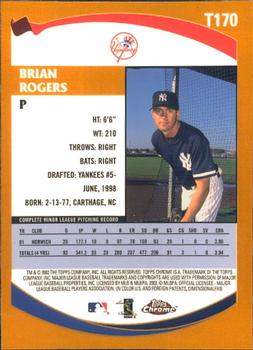 2002 Topps Traded & Rookies - Chrome #T170 Brian Rogers Back