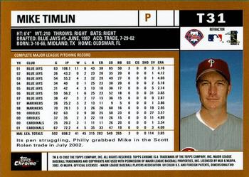 2002 Topps Traded & Rookies - Chrome Refractors #T31 Mike Timlin  Back