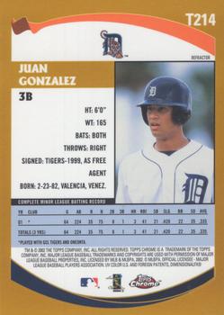 2002 Topps Traded & Rookies - Chrome Refractors #T214 Juan Gonzalez Back