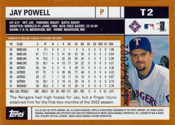 2002 Topps Traded & Rookies - Gold #T2 Jay Powell  Back