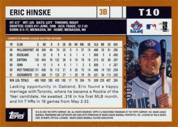 2002 Topps Traded & Rookies - Gold #T10 Eric Hinske  Back