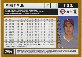 2002 Topps Traded & Rookies - Gold #T31 Mike Timlin  Back