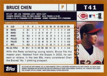2002 Topps Traded & Rookies - Gold #T41 Bruce Chen  Back