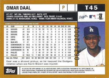 2002 Topps Traded & Rookies - Gold #T45 Omar Daal  Back