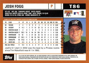 2002 Topps Traded & Rookies - Gold #T86 Josh Fogg  Back