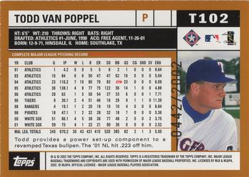 2002 Topps Traded & Rookies - Gold #T102 Todd Van Poppel  Back