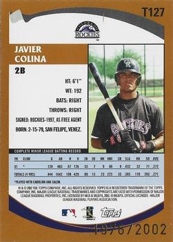 2002 Topps Traded & Rookies - Gold #T127 Javier Colina  Back
