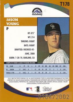 2002 Topps Traded & Rookies - Gold #T178 Jason Young  Back
