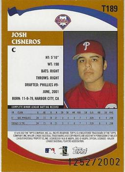 2002 Topps Traded & Rookies - Gold #T189 Josh Cisneros  Back