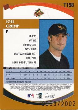 2002 Topps Traded & Rookies - Gold #T198 Joel Crump  Back