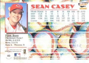 2000 Pacific Revolution #40 Sean Casey Back