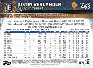 2015 Topps Mini - Gold #463 Justin Verlander Back