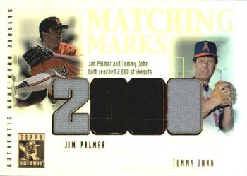 2002 Topps Tribute - Matching Marks Dual Relics #MM-PJ Jim Palmer / Tommy John Front