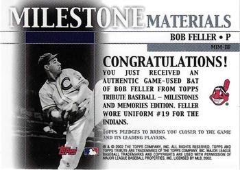 2002 Topps Tribute - Milestone Materials #MIM-BF Bob Feller Back