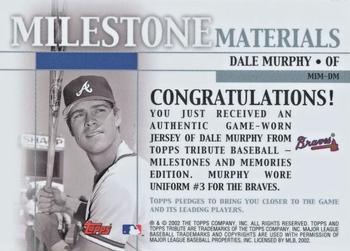 2002 Topps Tribute - Milestone Materials #MIM-DM Dale Murphy Back
